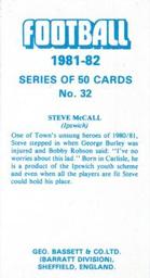 1981-82 Bassett & Co. Football #32 Steve McCall Back