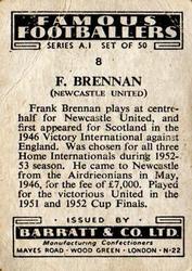 1953 Barratt & Co. Famous Footballers (A1) #8 Frank Brennan Back
