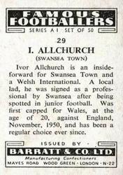 1953 Barratt & Co. Famous Footballers (A1) #29 Ivor Allchurch Back