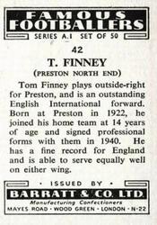 1953 Barratt & Co. Famous Footballers (A1) #42 Tom Finney Back