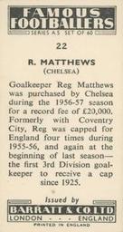 1957 Barratt & Co. Famous Footballers (A5) #22 Reg Matthews Back