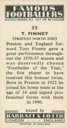 1957 Barratt & Co. Famous Footballers (A5) #25 Tom Finney Back