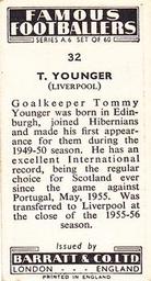 1958 Barratt & Co. Famous Footballers (A6) #32 Tommy Younger Back