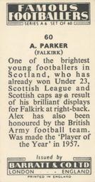 1958 Barratt & Co. Famous Footballers (A6) #60 Alex Parker Back