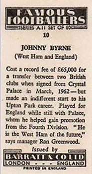 1963 Barratt & Co. Famous Footballers (A11) #10 Johnny Byrne Back