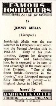 1963 Barratt & Co. Famous Footballers (A11) #17 Jimmy Melia Back