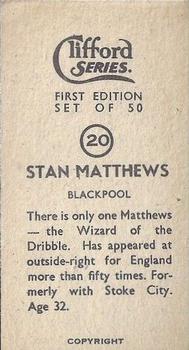 1950 Clifford Footballers #20 Stanley Matthews Back