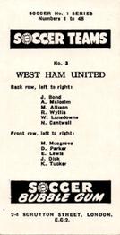 1957-58 Soccer Bubble Gum Soccer Teams Series 1 #3 West Ham United F.C. Back
