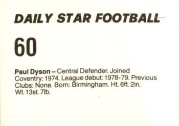 1980-81 Daily Star Football #60 Paul Dyson Back