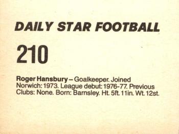 1980-81 Daily Star Football #210 Roger Hansbury Back