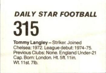 1980-81 Daily Star Football #315 Tommy Langley Back