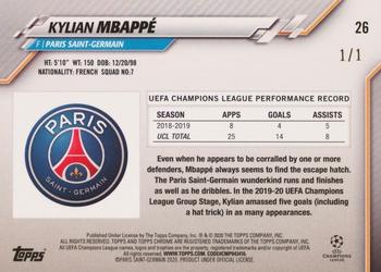 2019-20 Topps Chrome Sapphire Edition UEFA Champions League - Padparadscha #26 Kylian Mbappé Back