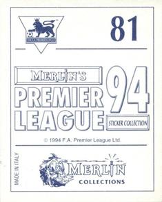 1993-94 Merlin's Premier League 94 Sticker Collection #81 Steve Morgan Back