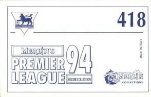 1993-94 Merlin's Premier League 94 Sticker Collection #418 Gary Mabbutt Back