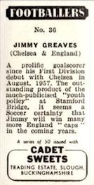 1960 Cadet Sweets Footballers #36 Jimmy Greaves Back