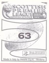 2000 Panini Scottish Premier League Stickers #63 Alan Stubbs Back