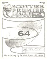 2000 Panini Scottish Premier League Stickers #64 Olivier Tebily Back