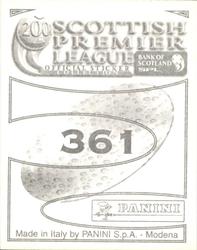 2000 Panini Scottish Premier League Stickers #361 Lionel Charbonnier Back