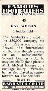 1961 Barratt & Co. Famous Footballers (A9) - A8 Misprint #45 Ray Wilson Back
