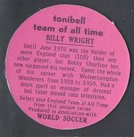 1970 Tonibell Team of All Time #NNO Billy Wright Back