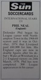 1978-79 The Sun Soccercards #131 Phil Neal Back