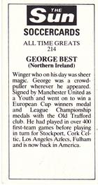 1978-79 The Sun Soccercards #214 George Best Back