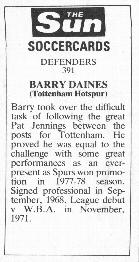 1978-79 The Sun Soccercards #391 Barry Daines Back