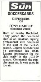 1978-79 The Sun Soccercards #420 Tony Hadley Back