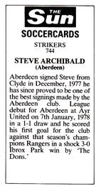 1978-79 The Sun Soccercards #744 Steve Archibald Back