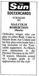 1978-79 The Sun Soccercards #901 Malcolm Robertson Back