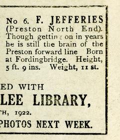 1922 Nelson Lee Library Footballers #6 Frank Jefferis Back