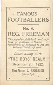1922-23 The Boys Realm Famous Footballers #4. Reg Freeman Back