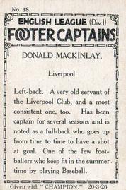 1926 Amalgamated Press English League (Div 1) Footer Captains #18 Donald McKinlay Back
