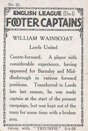 1926 Amalgamated Press English League (Div 1) Footer Captains #21 Russell Wainscoat Back