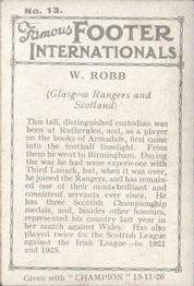1926 Amalgamated Press Famous Footer Internationals #13 Willie Robb Back