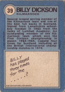 1972-73 A&BC Scottish Footballers (Orange/Blue Back) #39 Billy Dickson Back
