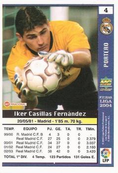 2003-04 Mundicromo Las Fichas de la Liga 2004 #4 Casillas Back