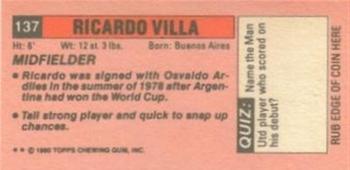 1980-81 Topps Footballer (Pink Back) - Singles #137 Ricardo Villa Back