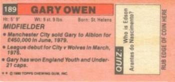 1980-81 Topps Footballer (Pink Back) - Singles #189 Gary Owen Back