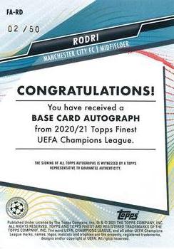 2020-21 Finest UEFA Champions League - Autographs Gold Refractor #FA-RD Rodri Back
