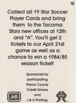 1983-84 Pierce County Credit Unions Tacoma Stars #18 Tony Chursky Back