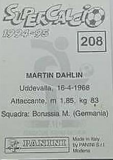 1994-95 Panini Supercalcio Stickers #208 Martin Dahlin Back