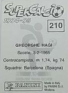 1994-95 Panini Supercalcio Stickers #210 Gheorghe Hagi Back