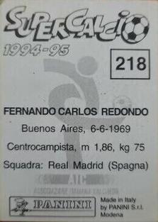 1994-95 Panini Supercalcio Stickers #218 Fernando Redondo Back