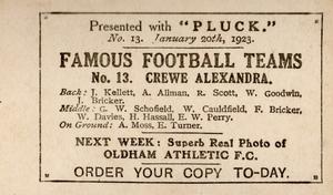 1922-23 Pluck Famous Football Teams #13 Crewe Alexandra Back