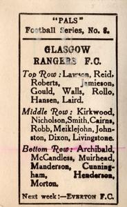 1922 Pals Football Series #8 Glasgow Rangers Back