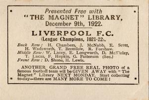 1922 The Magnet Library Football Teams 1st Series #NNO Liverpool F.C. Back