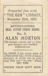1922 The Gem Library Autographed Real Action Photo Series #3 Alan Morton Back