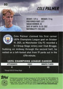 2021-22 Stadium Club Chrome UEFA Champions League #80 Cole Palmer Back