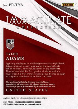 2021 Panini Immaculate Collection - Premium Swatch Autographs Jersey Number #PR-TYA Tyler Adams Back